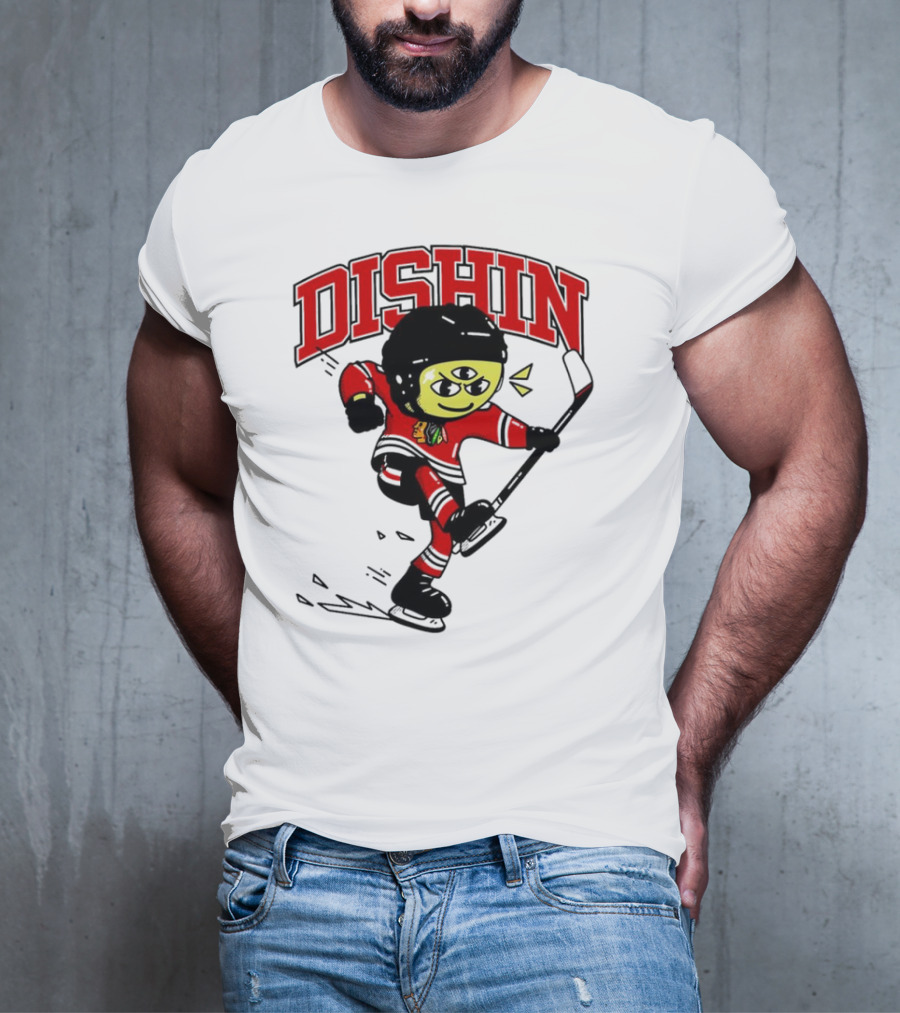 Dishin Chicago Blackhawks Hockey Three-Eyed Mascot T-Shirt