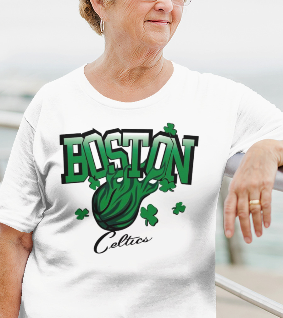 Boston Celtics Vintage Shamrock Basketball Flame T-Shirt