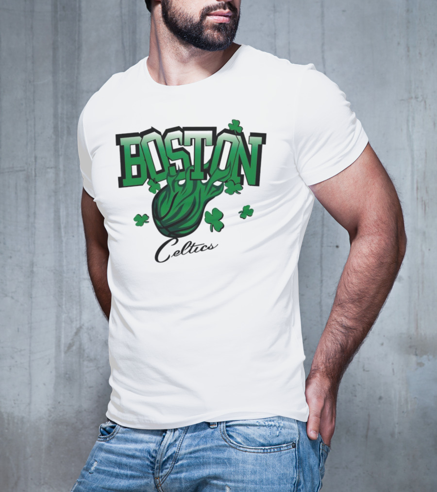 Boston Celtics Vintage Shamrock Basketball Flame T-Shirt