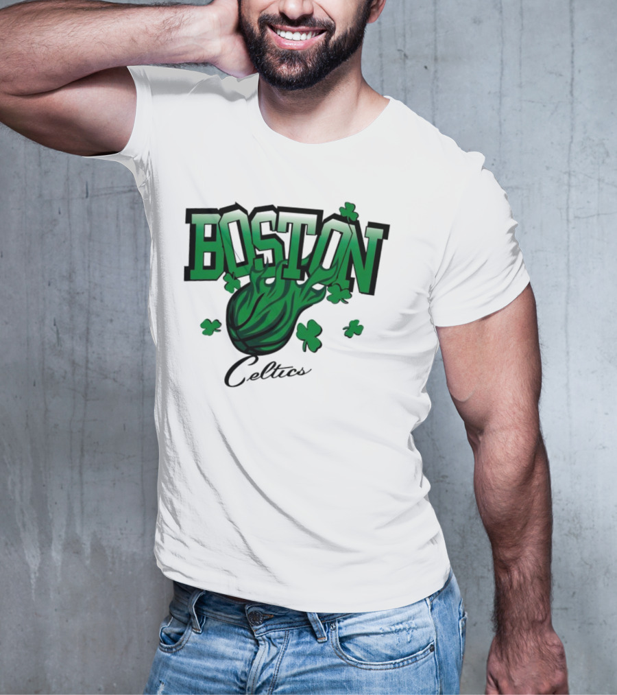 Boston Celtics Vintage Shamrock Basketball Flame T-Shirt