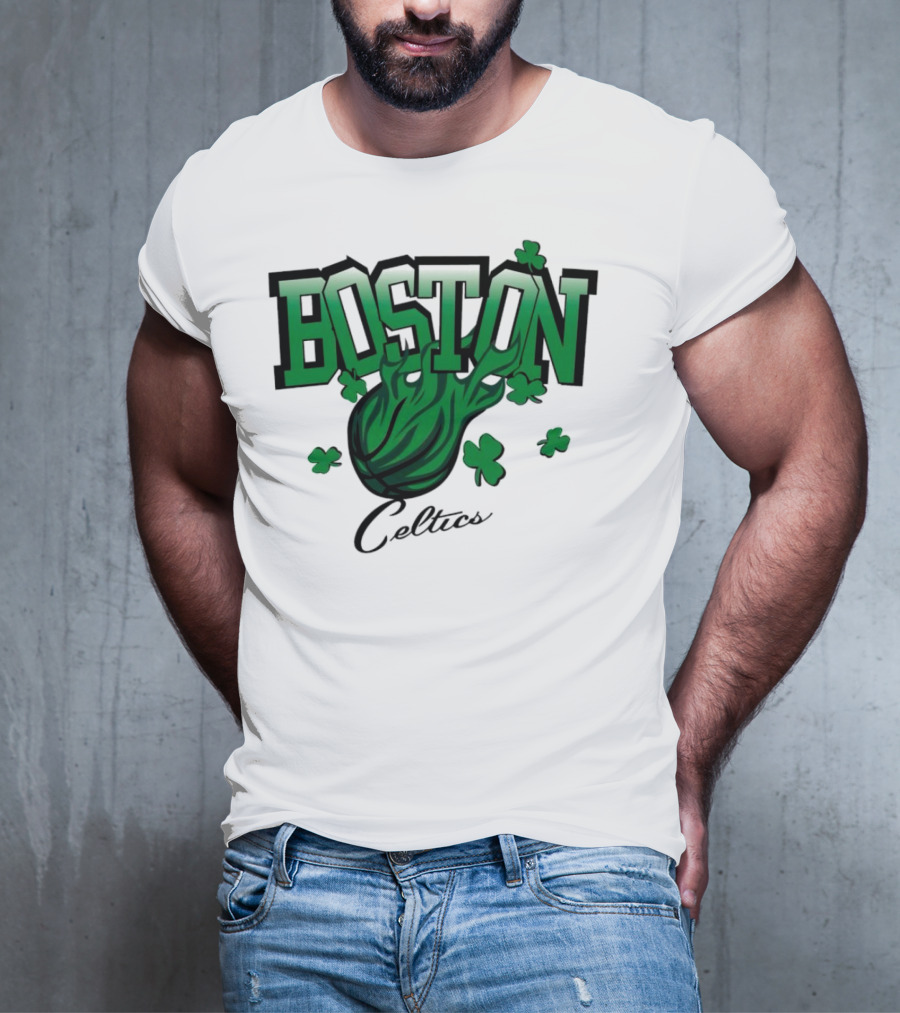 Boston Celtics Vintage Shamrock Basketball Flame T-Shirt