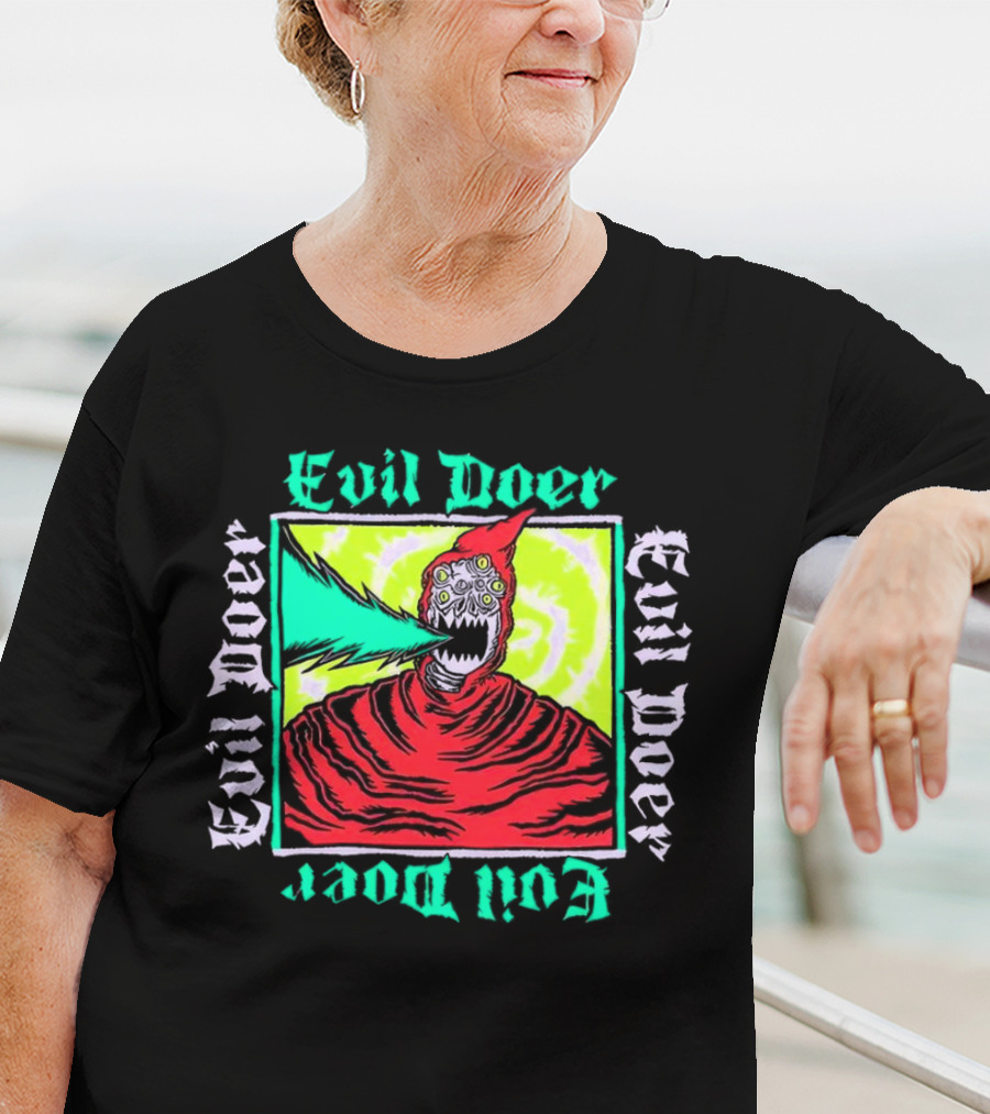 Evil Doer Monster With Fiery Mouth And Multicolored Eyes T-Shirt