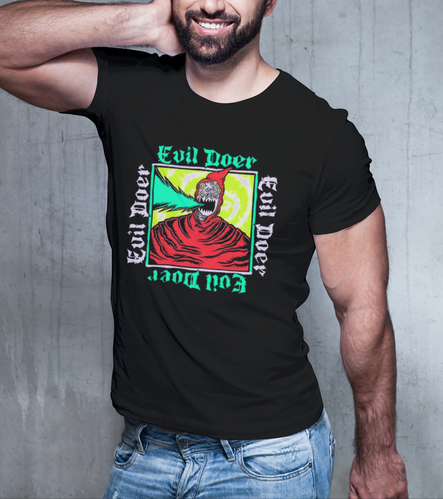 Evil Doer Monster With Fiery Mouth And Multicolored Eyes T-Shirt