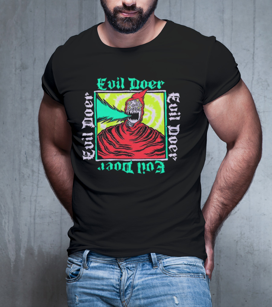 Evil Doer Monster With Fiery Mouth And Multicolored Eyes T-Shirt