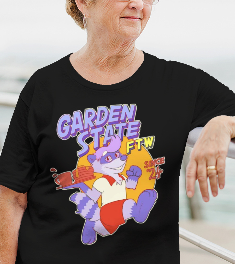Garden State FTW Since 24 Cartoon Raccoon Serving Pancakes T-Shirt
