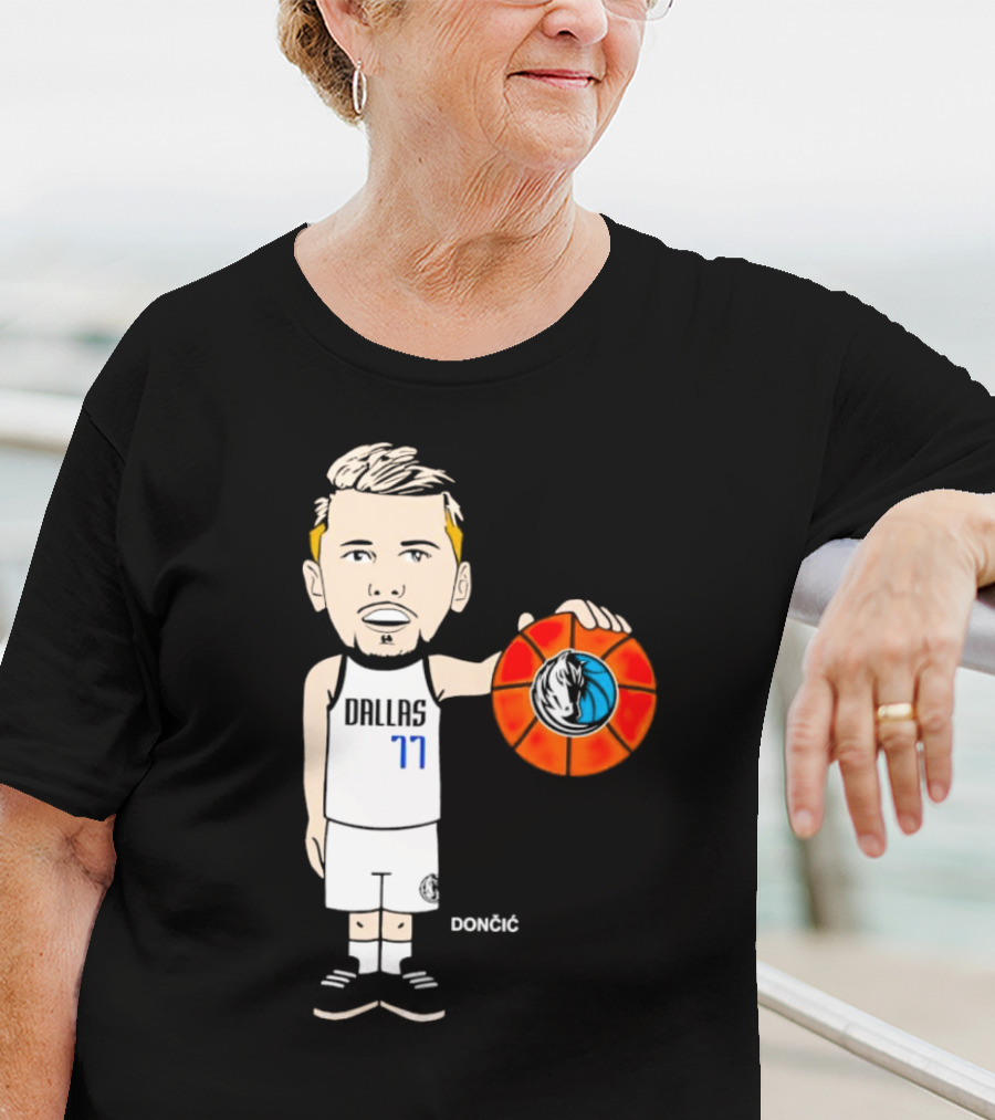 Luka Doncic Dallas Mavericks Cartoon Player Holding Basketball T-Shirt