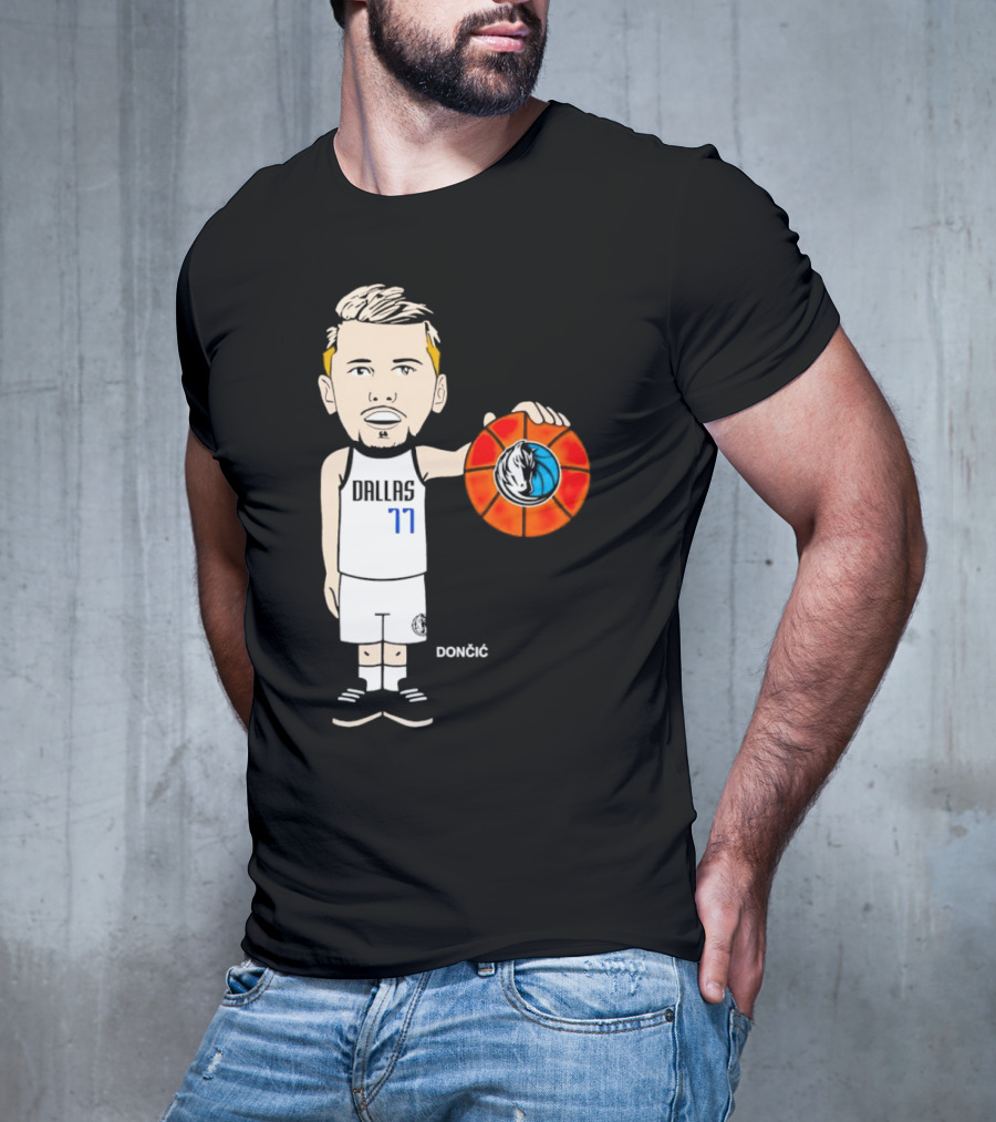 Luka Doncic Dallas Mavericks Cartoon Player Holding Basketball T-Shirt