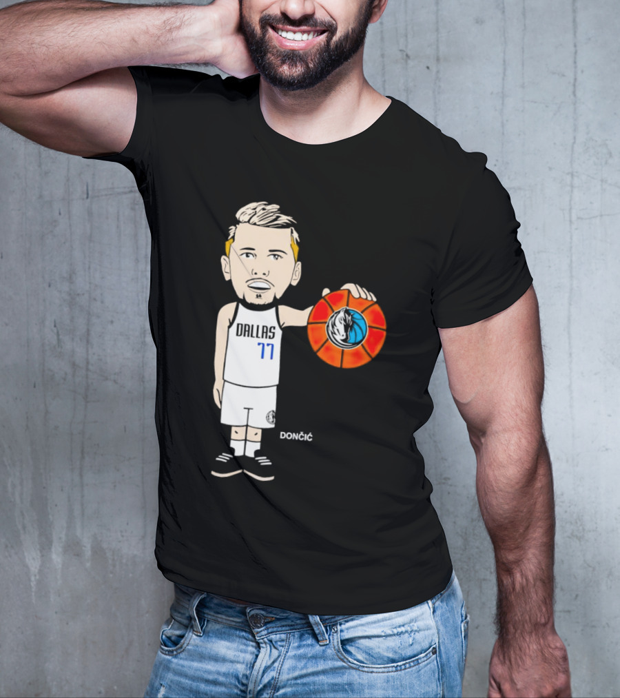 Luka Doncic Dallas Mavericks Cartoon Player Holding Basketball T-Shirt