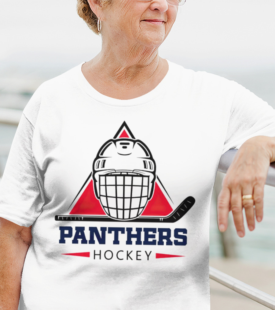 Panthers Hockey Helmet Triangle Background Ice Hockey Stick T-Shirt