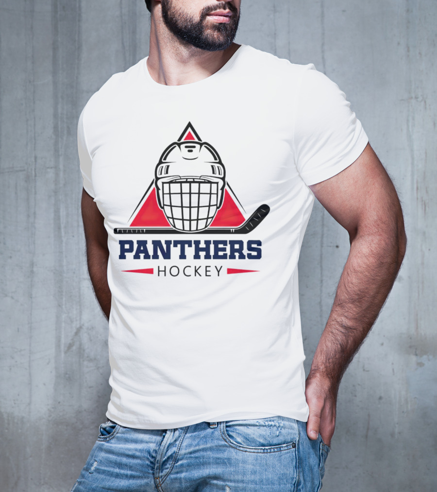 Panthers Hockey Helmet Triangle Background Ice Hockey Stick T-Shirt