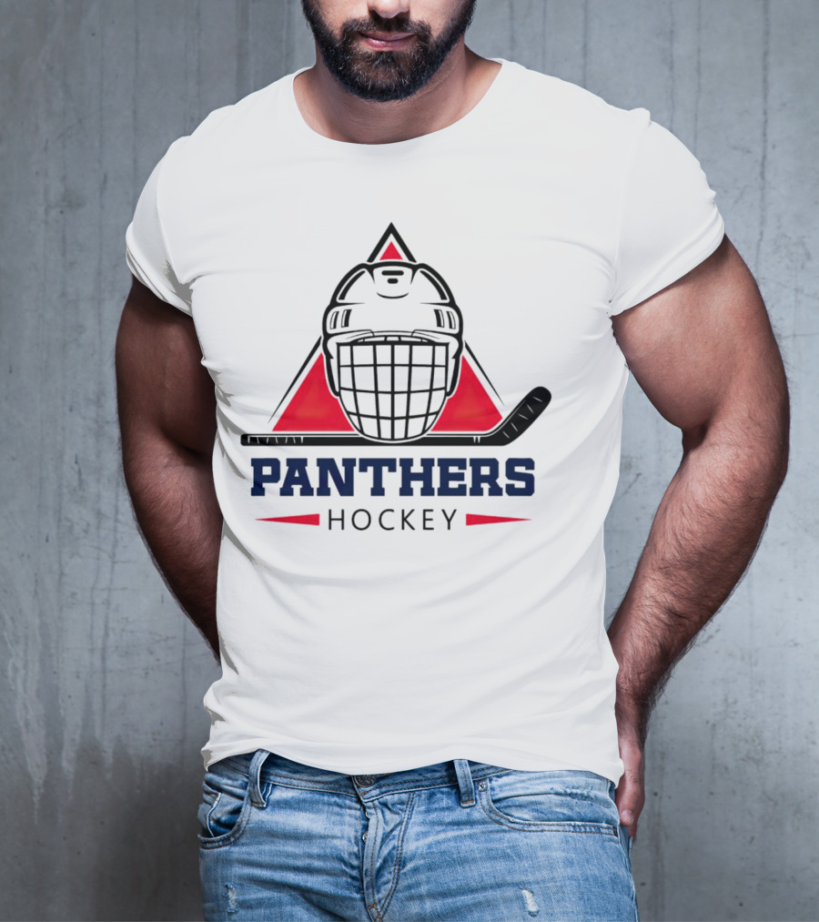 Panthers Hockey Helmet Triangle Background Ice Hockey Stick T-Shirt