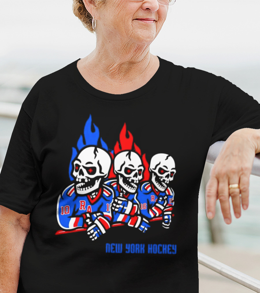 New York Rangers Skeleton Hockey Flames T-Shirt