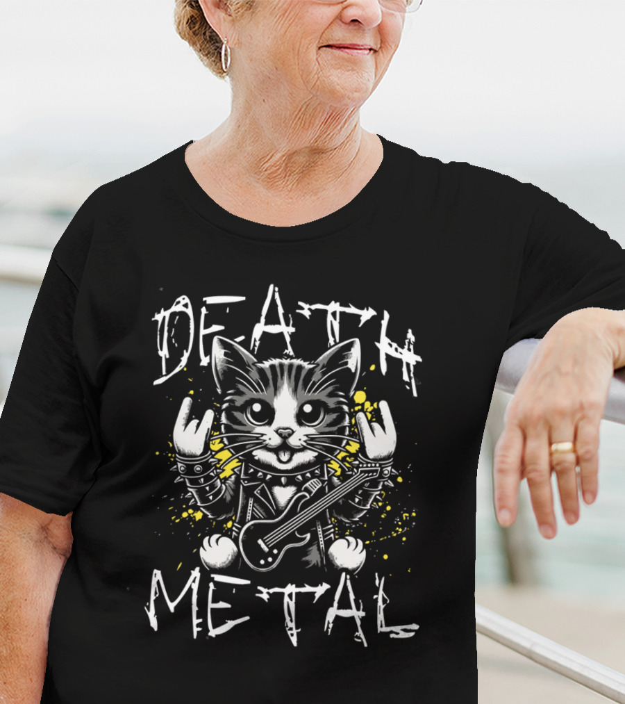 Death Metal Cat Rocking Guitar Cute T-Shirt