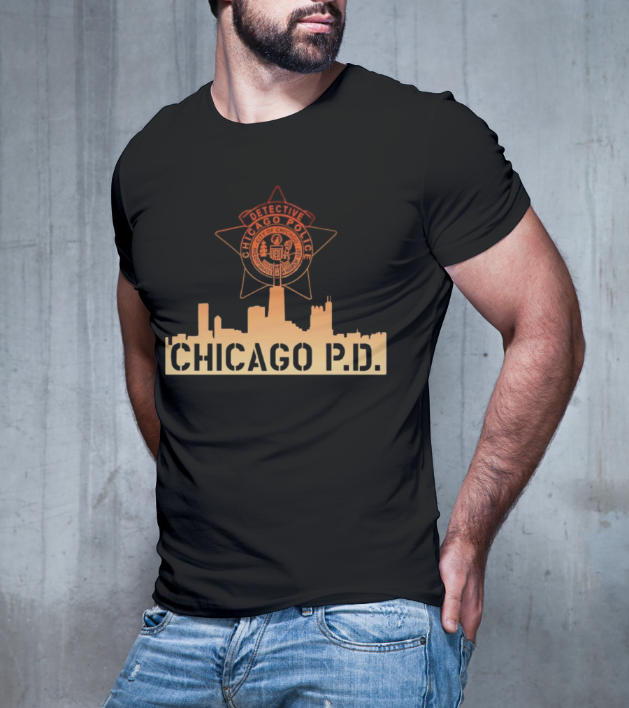 Chicago P.D. Detective Chicago Police Badge And City Skyline T-Shirt