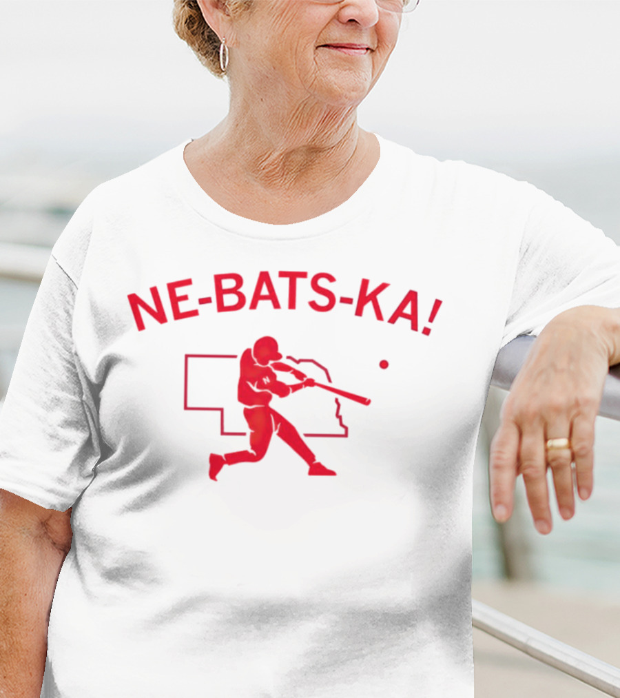 Nebraska Cornhuskers NE-BATS-KA Baseball Player Nebraska Outline T-Shirt