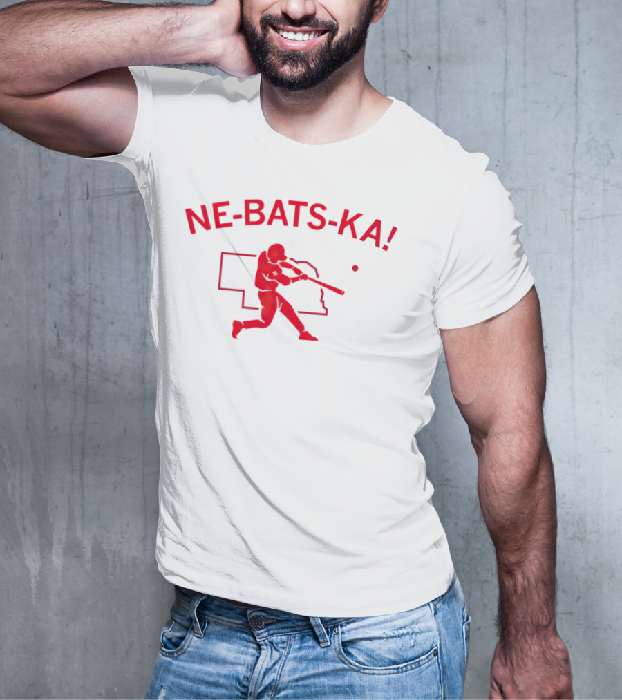 Nebraska Cornhuskers NE-BATS-KA Baseball Player Nebraska Outline T-Shirt