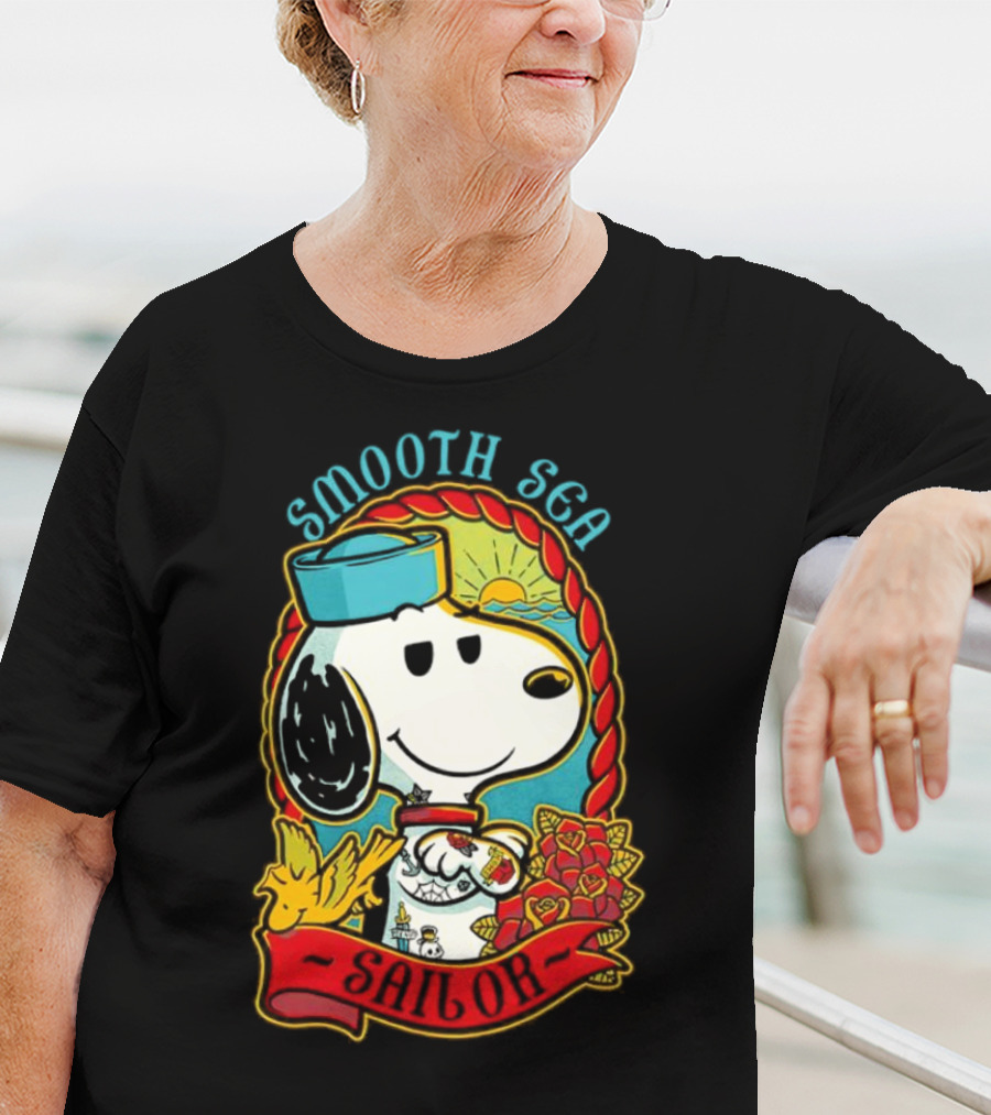 Smooth Sea Sailor Snoopy Woodstock Tattoo Motif T-Shirt