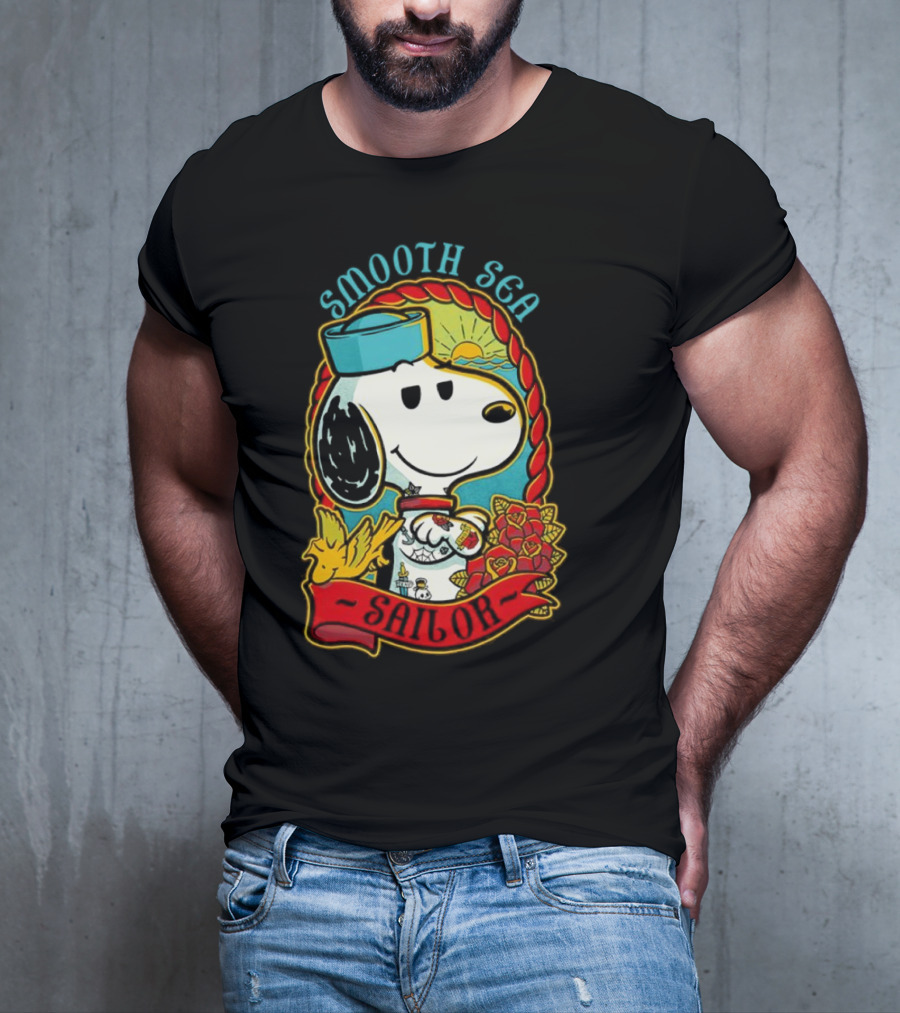 Smooth Sea Sailor Snoopy Woodstock Tattoo Motif T-Shirt