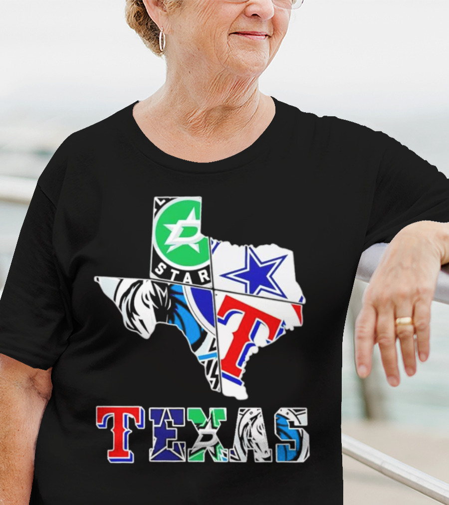 Dallas Hockey Cowboys Rangers Mavericks Texas Map T-Shirt