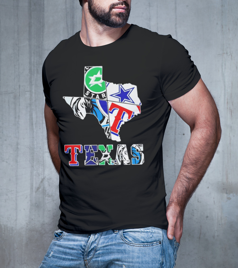 Dallas Hockey Cowboys Rangers Mavericks Texas Map T-Shirt