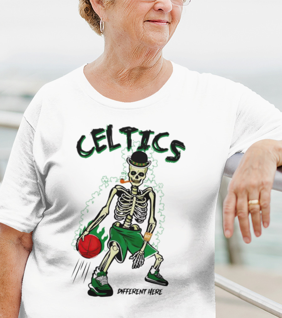 Celtics Skeleton Dribbling Basketball Different Here T-Shirt