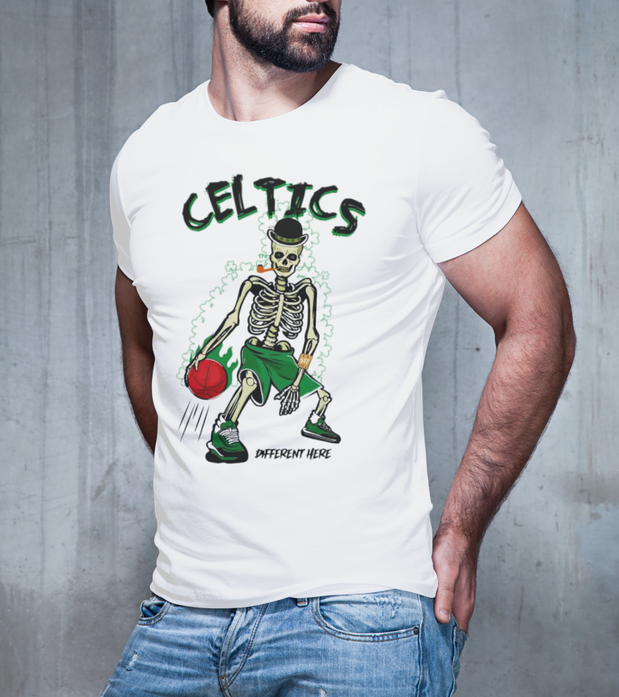 Celtics Skeleton Dribbling Basketball Different Here T-Shirt