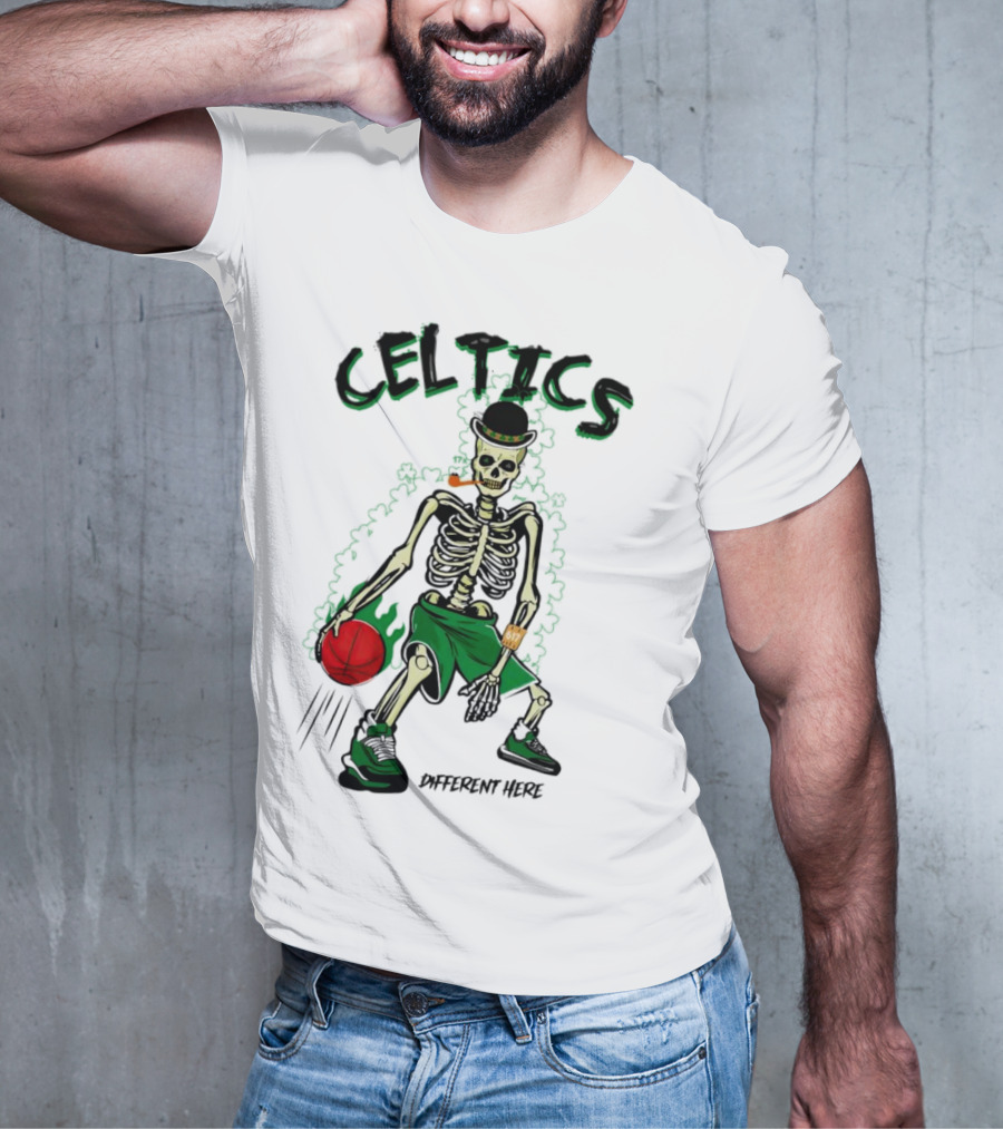 Celtics Skeleton Dribbling Basketball Different Here T-Shirt