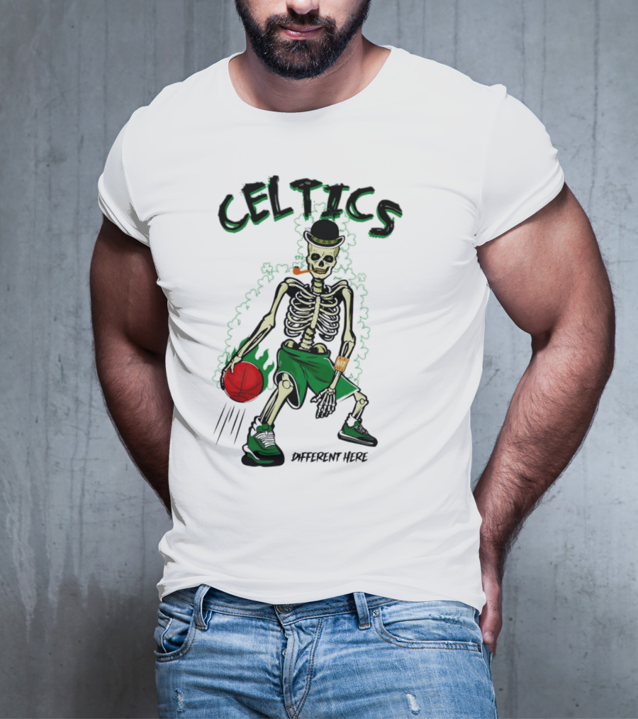 Celtics Skeleton Dribbling Basketball Different Here T-Shirt