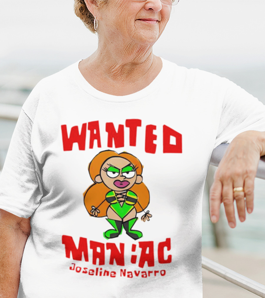 Wanted Maniac Joseline Navarro Cartoon Character In Green T-Shirt