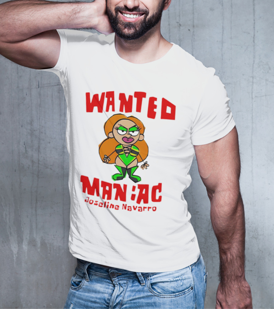 Wanted Maniac Joseline Navarro Cartoon Character In Green T-Shirt