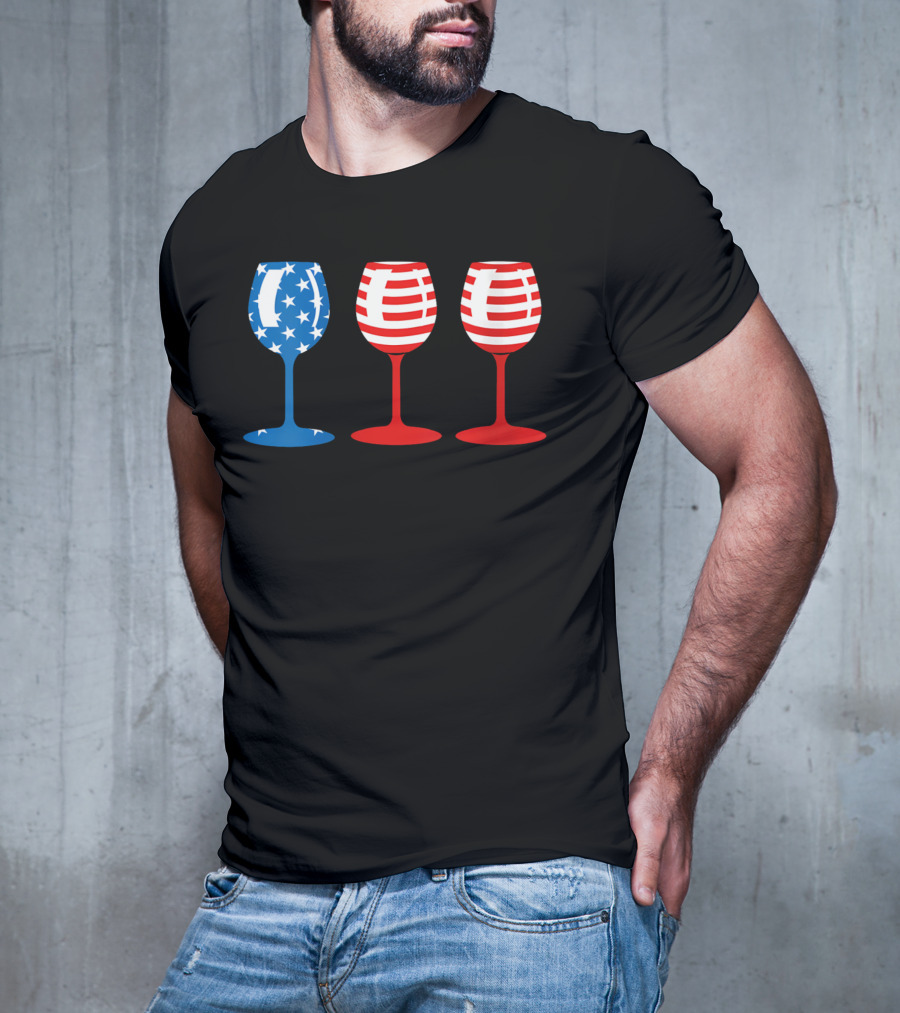 American Flag Fourth Of July Wine Glass Trio Stars And Stripes Patriotic T-Shirt