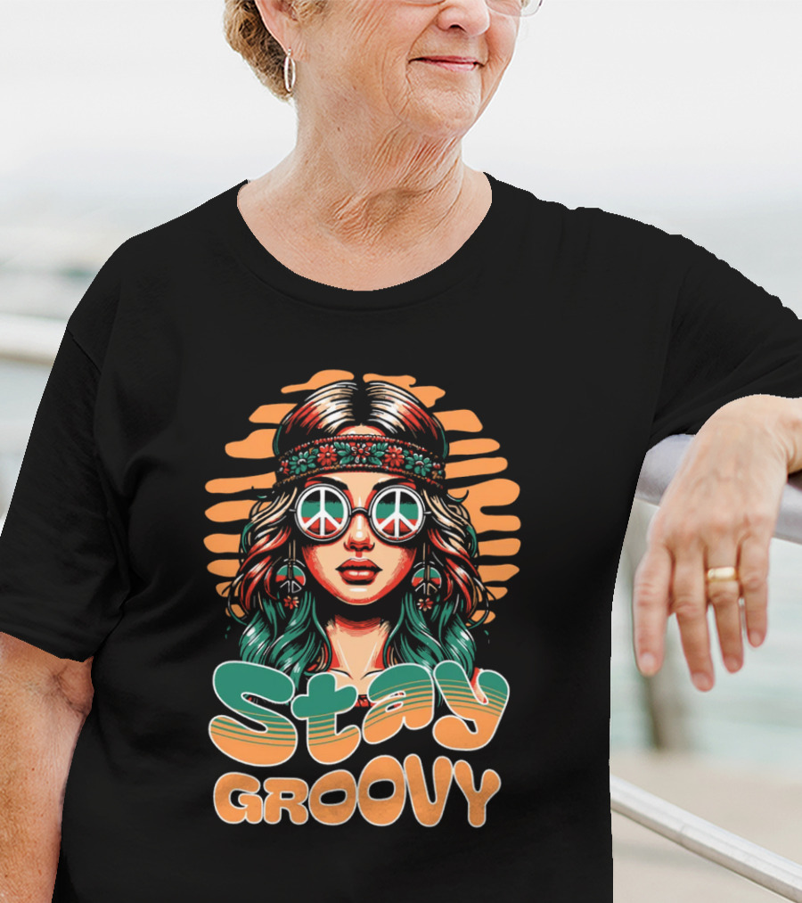 Stay Groovy Retro Hippie Peace Sign Glasses T-Shirt