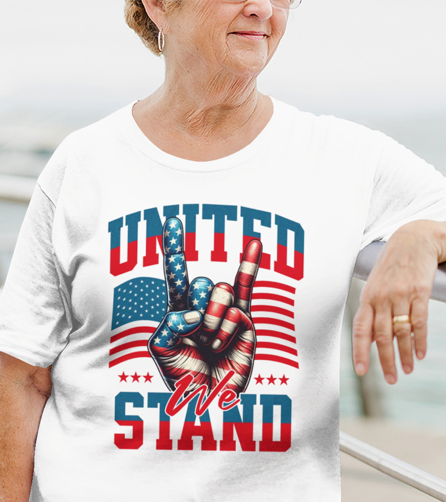 United We Stand American Flag Hand Gesture T-Shirt