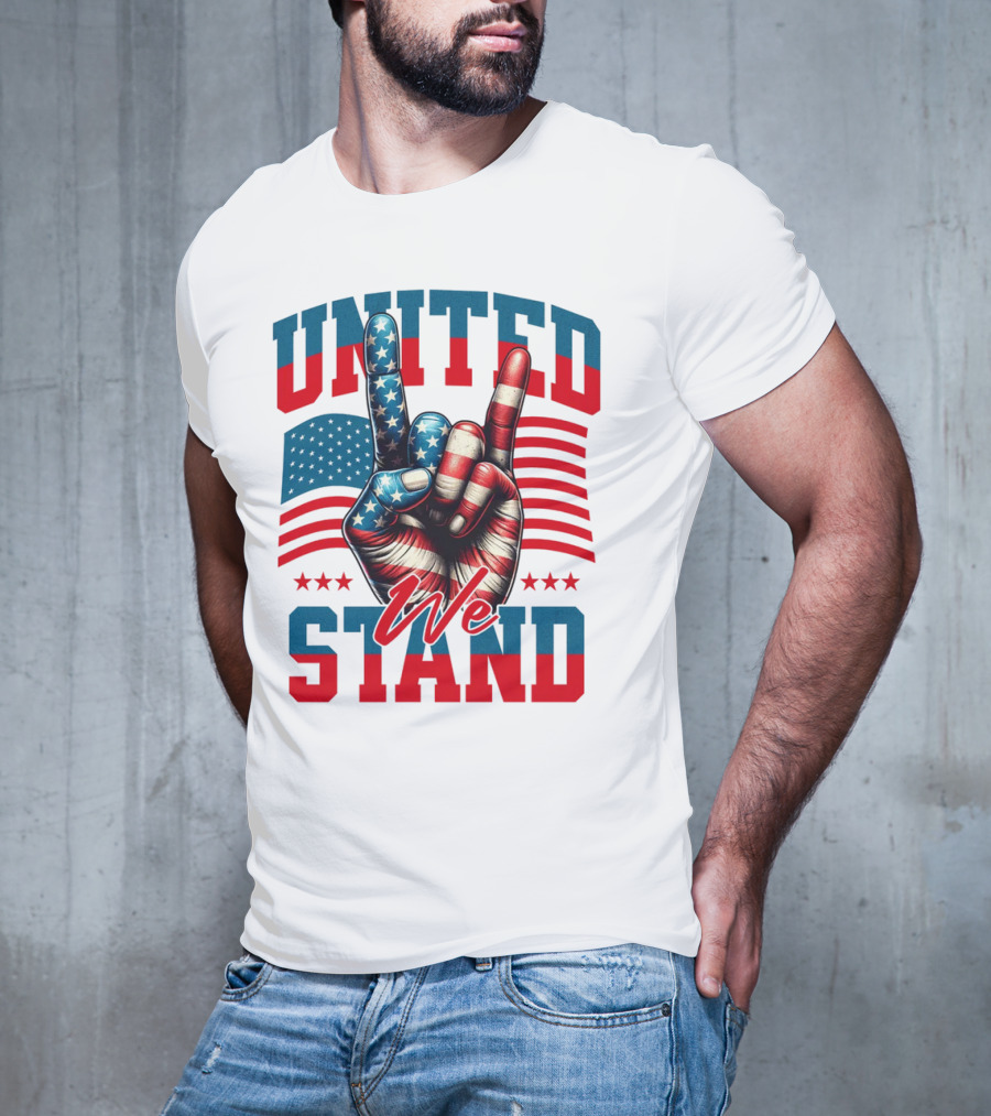 United We Stand American Flag Hand Gesture T-Shirt