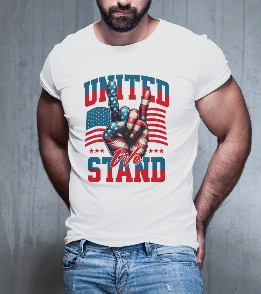 United We Stand American Flag Hand Gesture T-Shirt