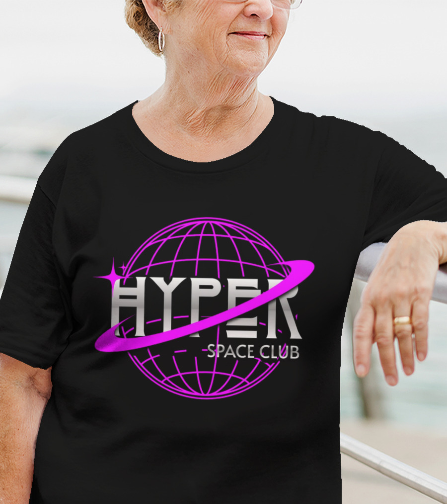 HYPER Space Club Vibrant Y2K Branding T-Shirt
