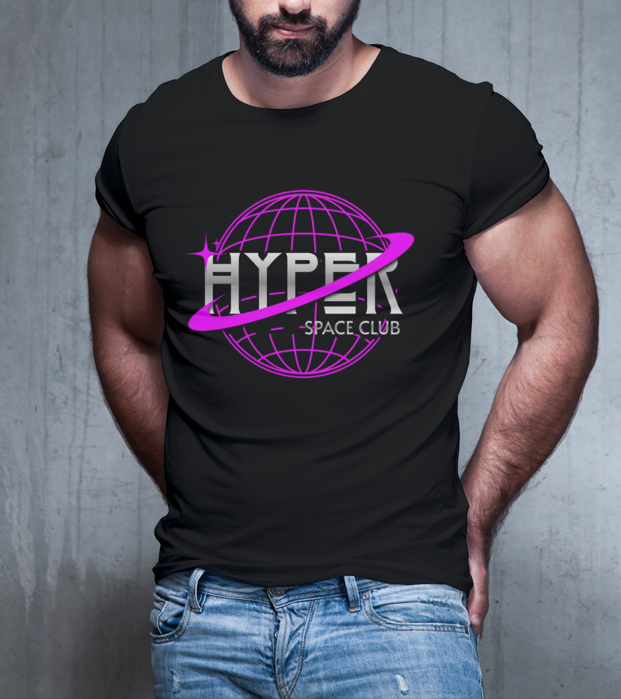 HYPER Space Club Vibrant Y2K Branding T-Shirt