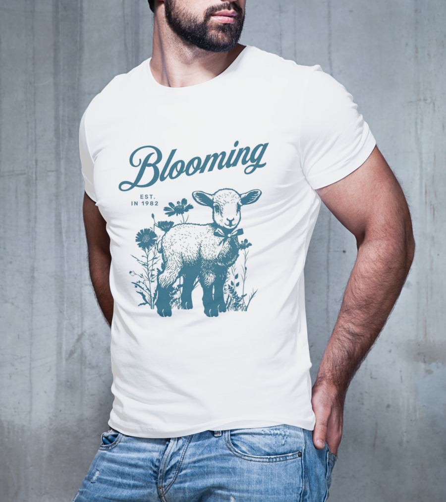 Blooming Est. In 1982 Vintage Style Lamb With Flowers T-Shirt