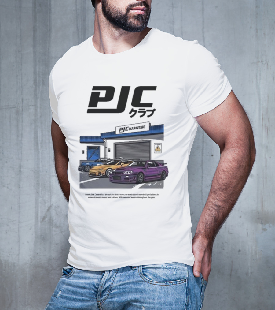 PJC クラブ Perth JDM Central PJC Marketing Garage Cars T-Shirt