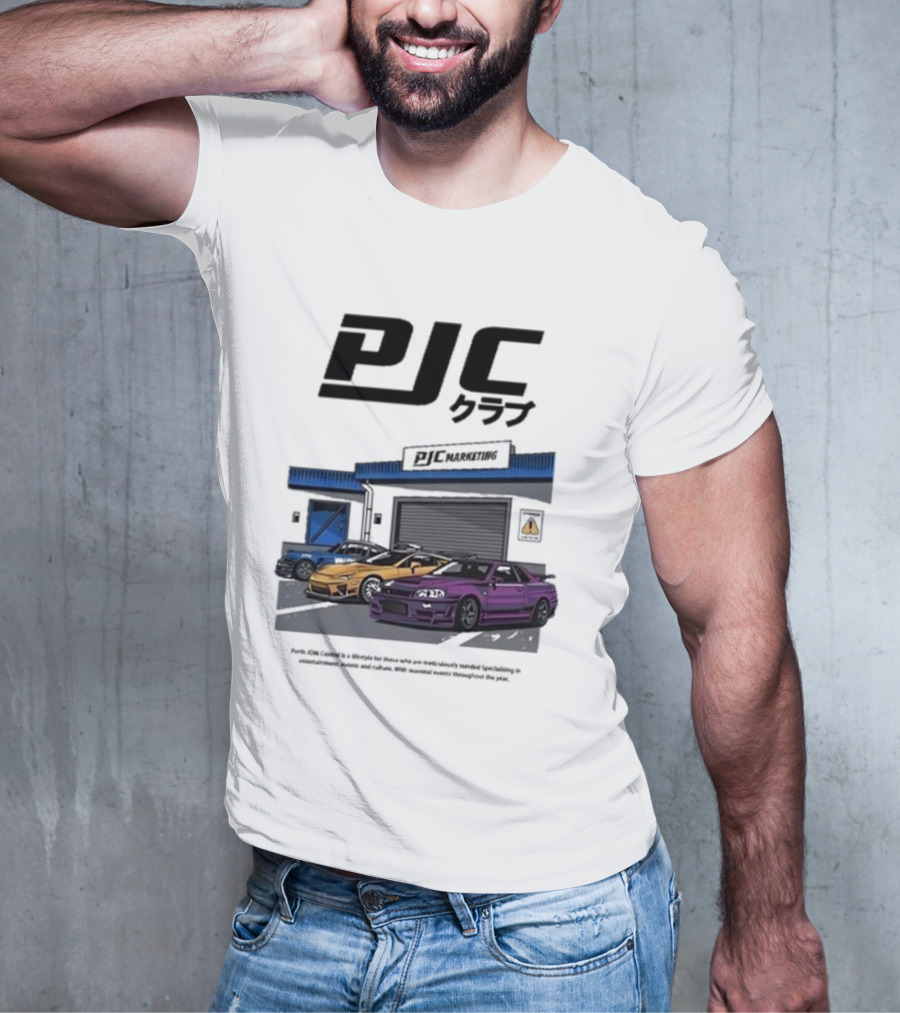PJC クラブ Perth JDM Central PJC Marketing Garage Cars T-Shirt