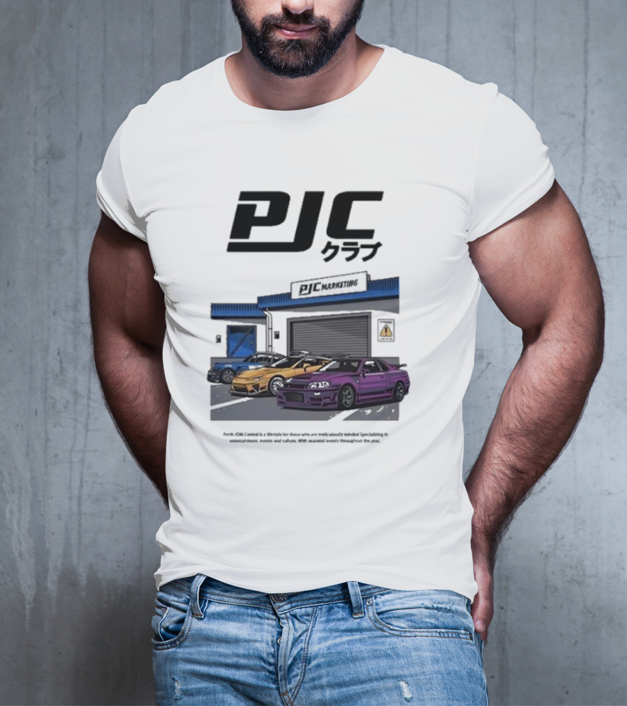 PJC クラブ Perth JDM Central PJC Marketing Garage Cars T-Shirt