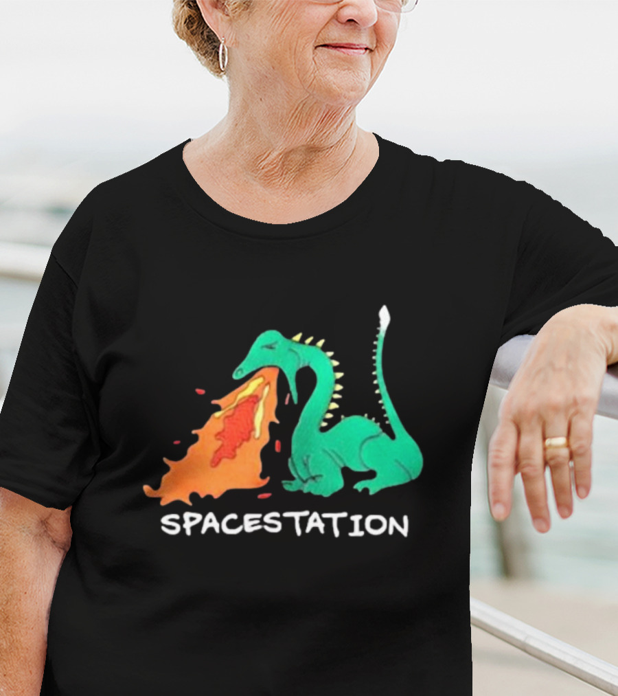Spacestation Dragon Breathing Fire Gaming T-Shirt