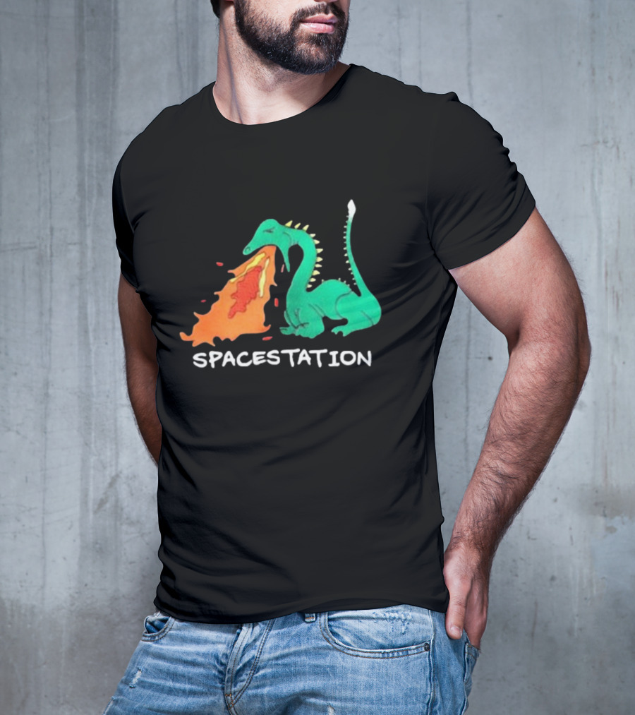 Spacestation Dragon Breathing Fire Gaming T-Shirt