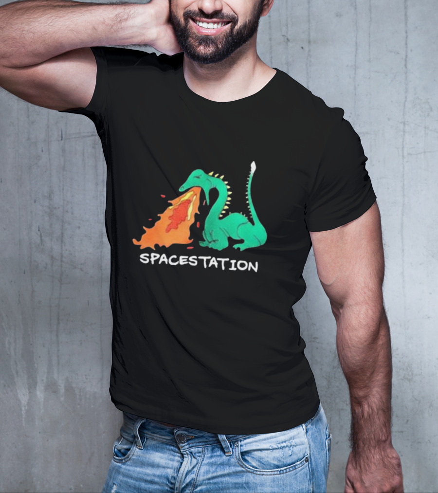 Spacestation Dragon Breathing Fire Gaming T-Shirt