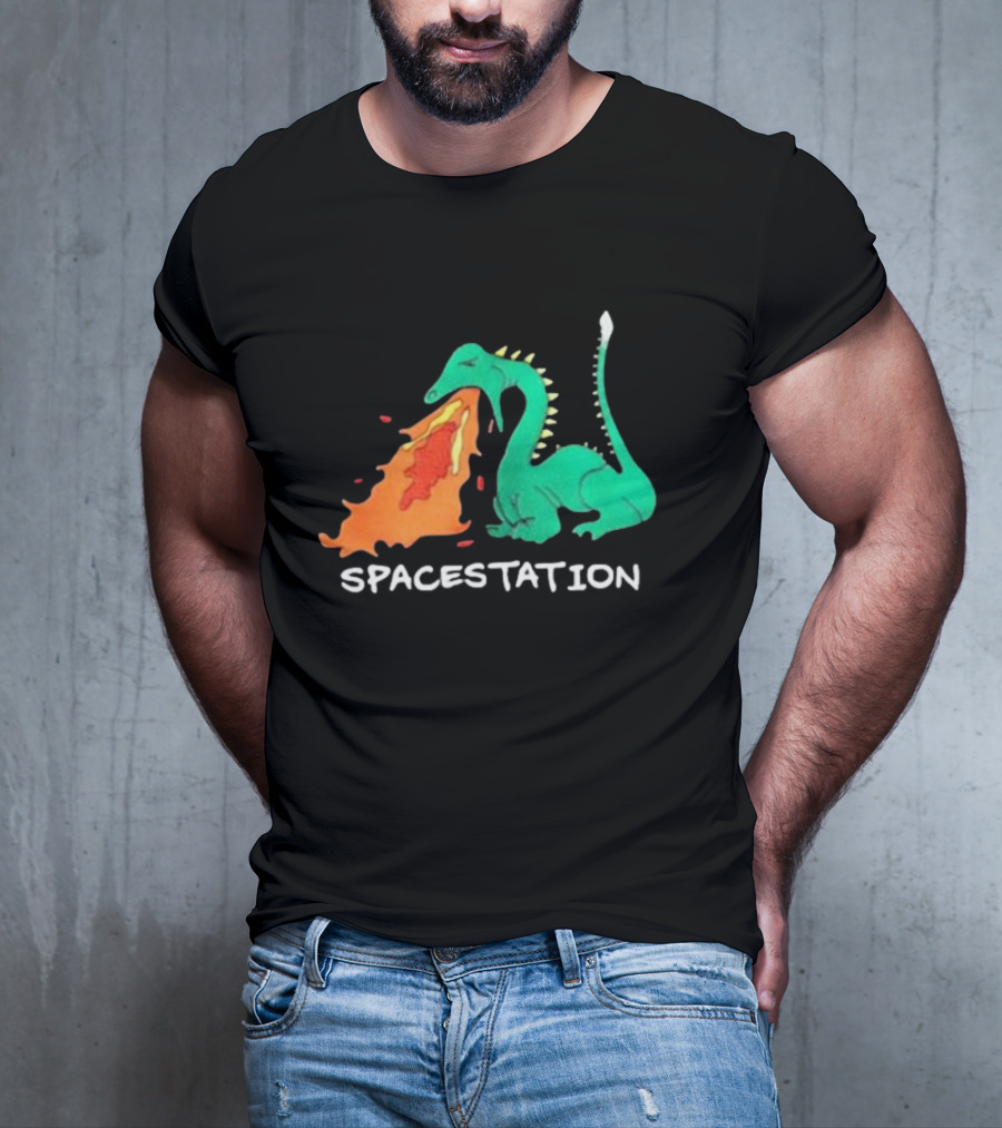 Spacestation Dragon Breathing Fire Gaming T-Shirt