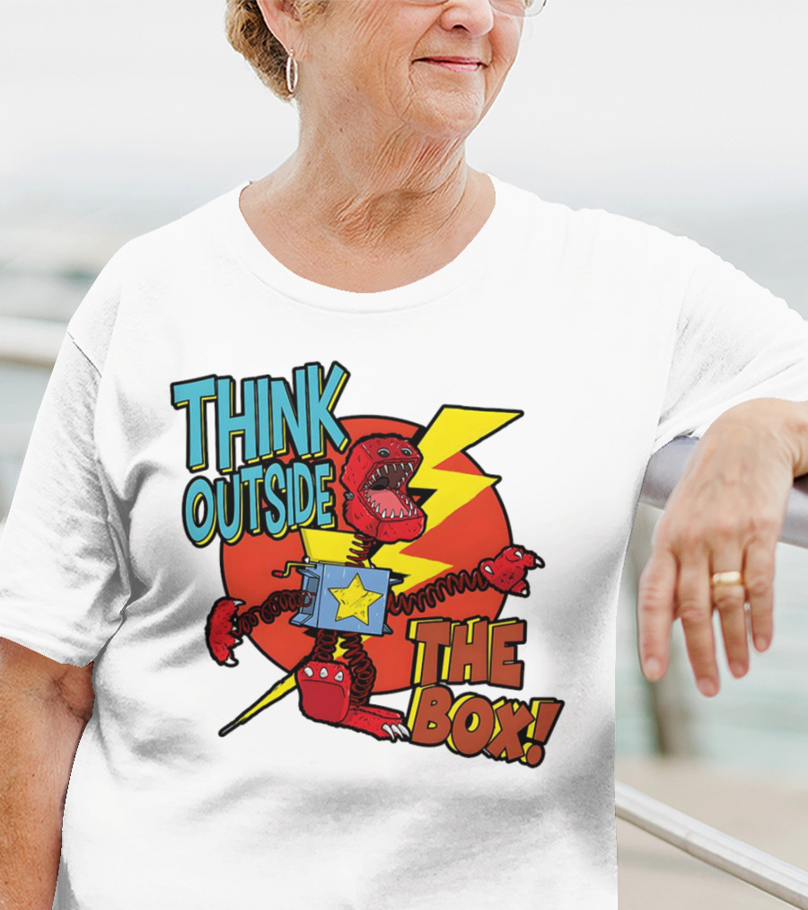 Think Outside The Box Red Monster With Lightning And Star Box Elements T-Shirt