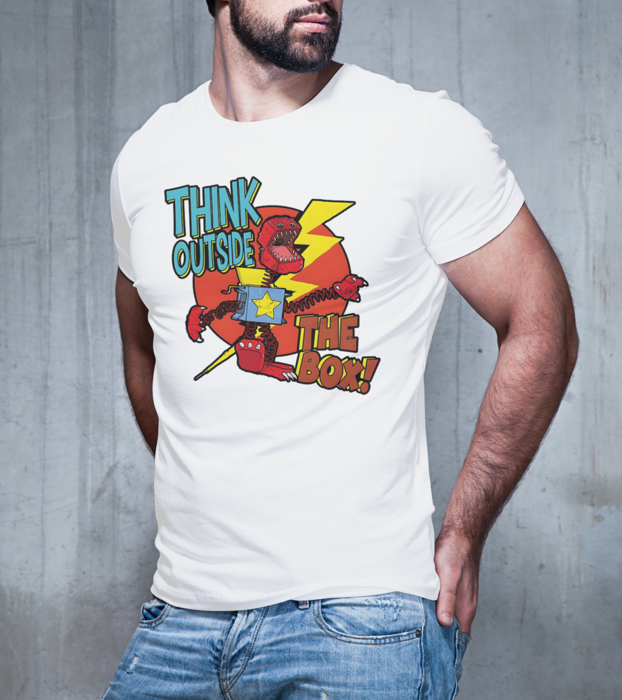 Think Outside The Box Red Monster With Lightning And Star Box Elements T-Shirt
