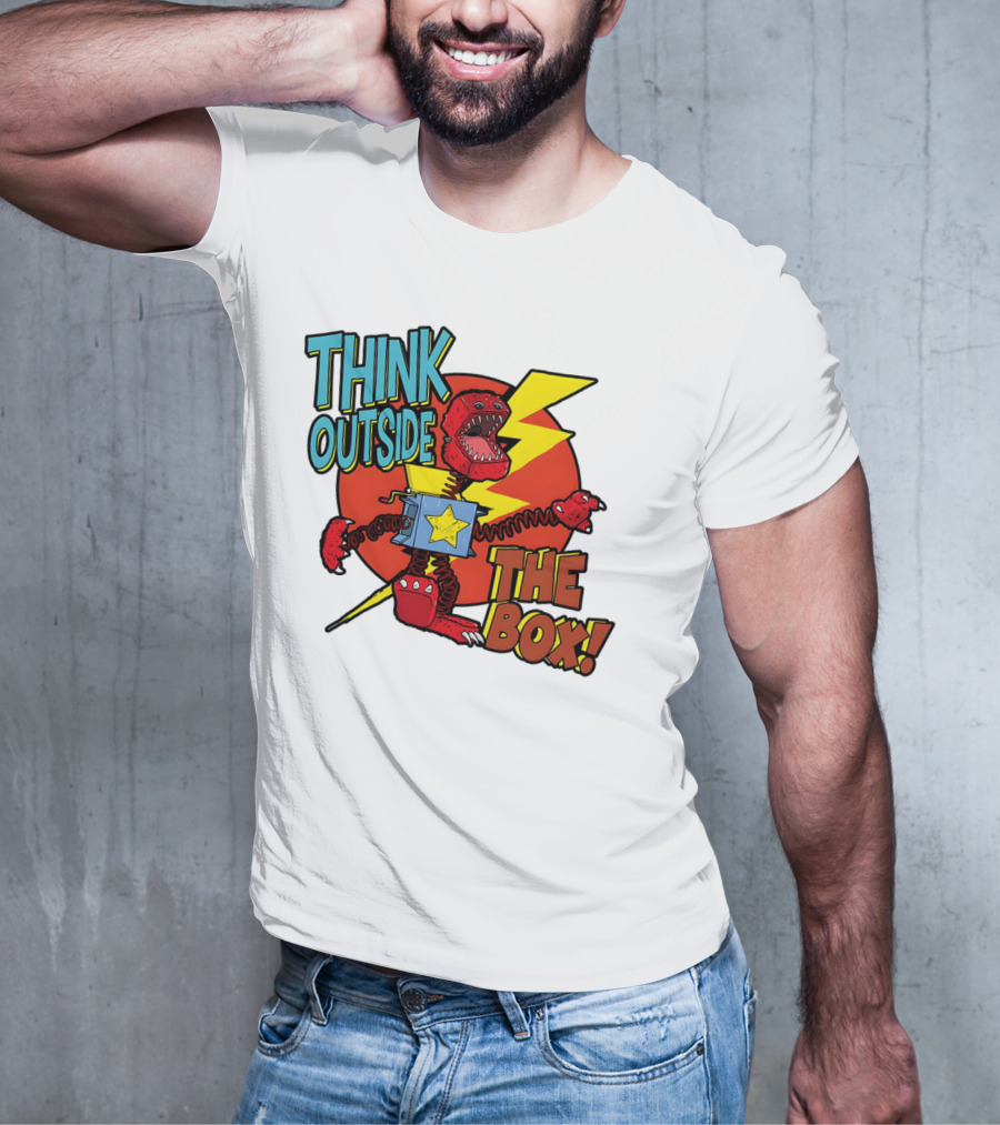 Think Outside The Box Red Monster With Lightning And Star Box Elements T-Shirt