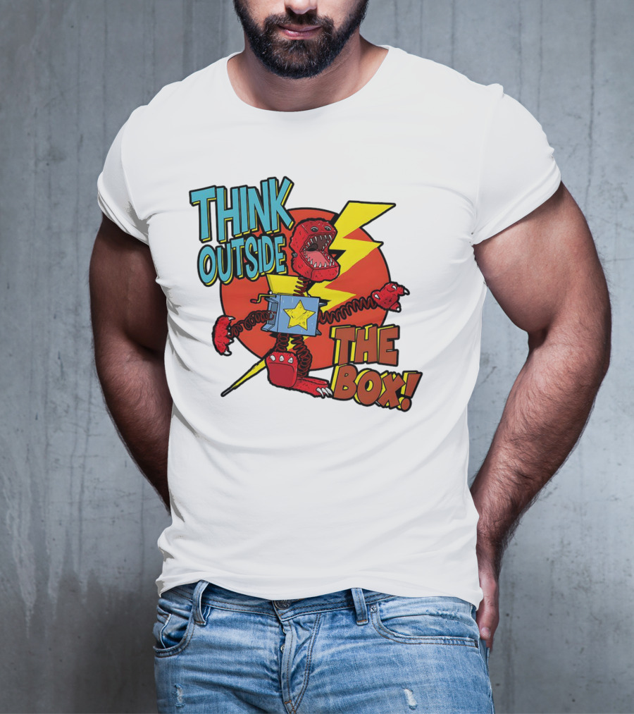 Think Outside The Box Red Monster With Lightning And Star Box Elements T-Shirt