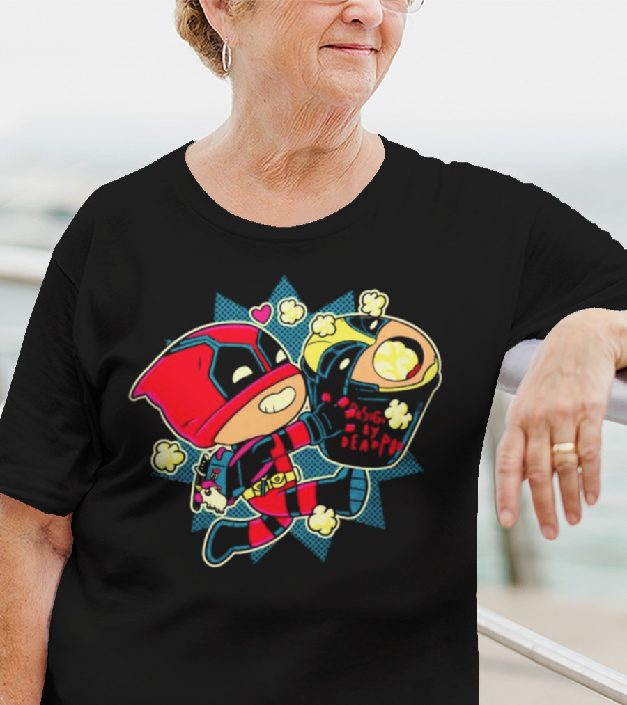 Deadpool Wolverine Pushing By Deadpool Popcorn Buckets Heart T-Shirt